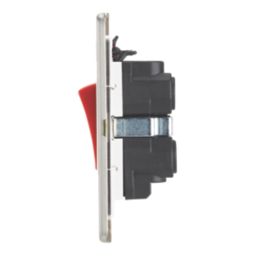 Contactum Lyric 45A 2-Gang DP Cooker Switch & 13A DP Switched Socket Brushed Steel with Neon with White Inserts