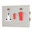 Contactum Lyric 45A 2-Gang DP Cooker Switch & 13A DP Switched Socket Brushed Steel with Neon with White Inserts