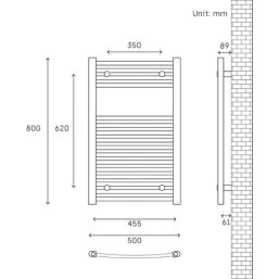 Flomasta 800mm x 500mm 1293BTU White Curved  Towel Radiator