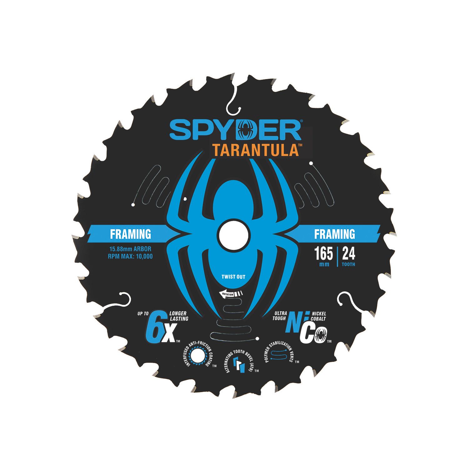 Spyder Tarantula Wood/Chipboard/MDF Framing Circular Saw Blade (20A) 165mm x 16mm 24T (442YL)