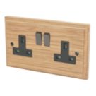 Varilight  13AX 2-Gang DP Switched Plug Socket Classic Oak  with Black Inserts