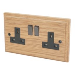 Varilight  13AX 2-Gang DP Switched Plug Socket Classic Oak  with Black Inserts