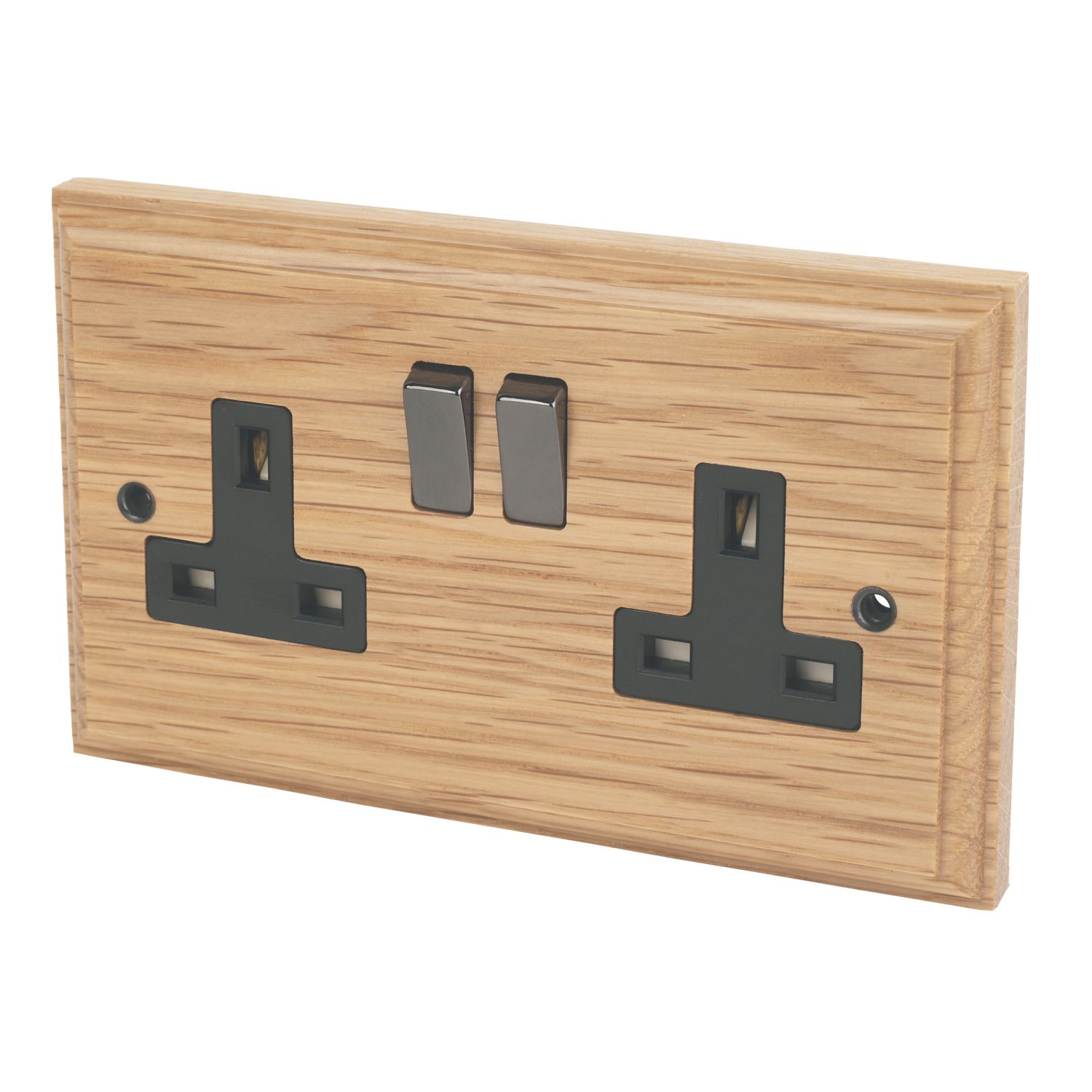 Varilight 13AX 2-Gang DP Switched Plug Socket Classic Oak with Black Inserts (4439H)