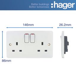 Hager Sollysta WMSS82 13A 2-Gang 2P+E Switched Socket White