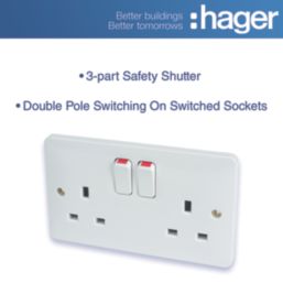 Hager Sollysta WMSS82 13A 2-Gang 2P+E Switched Socket White