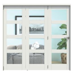 Green & Taylor  3-Door 4-Clear Light Primed White Wooden Shaker Internal Bi-Fold Door 2060mm x 1905mm