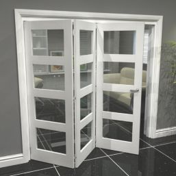 Green & Taylor  3-Door 4-Clear Light Primed White Wooden Shaker Internal Bi-Fold Door 2060mm x 1905mm