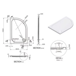 Essentials Rome Offset Quadrant Shower Tray Right-Handed Gloss 1200mm x 800mm x 45mm