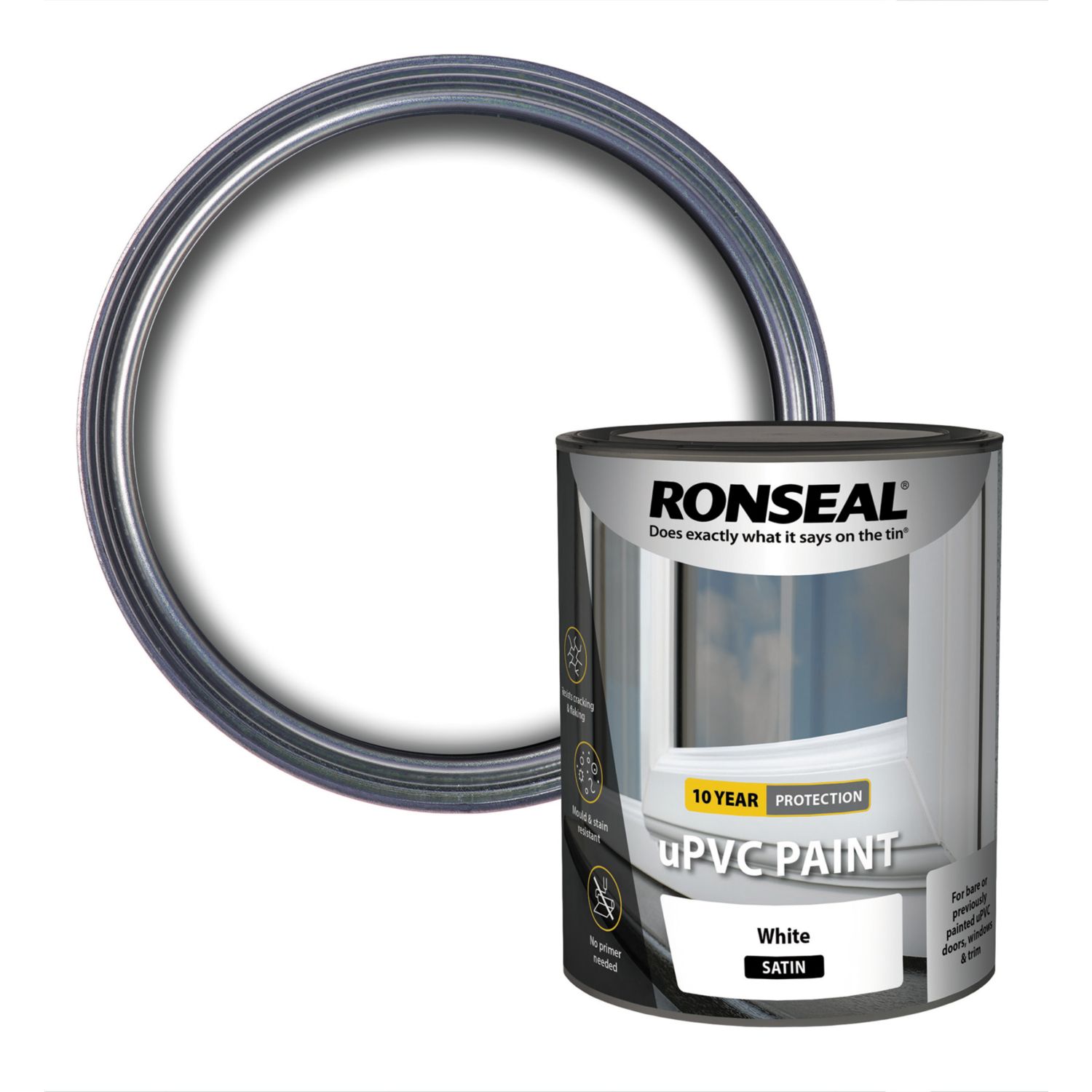 Ronseal 750ml White Satin Self Priming uPVC Paint (443KK)