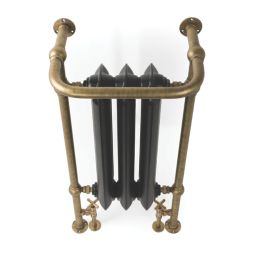 Terma Plain 2-Column Cast Iron Towel Rail 900m x 490mm Black / Brass 1217BTU