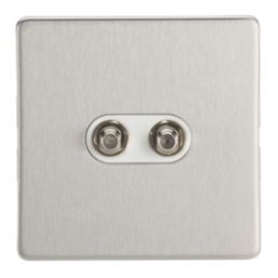 Contactum Lyric 2-Gang F-Type Satellite Socket Brushed Steel with White Inserts