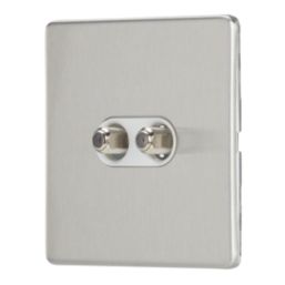 Contactum Lyric 2-Gang F-Type Satellite Socket Brushed Steel with White Inserts