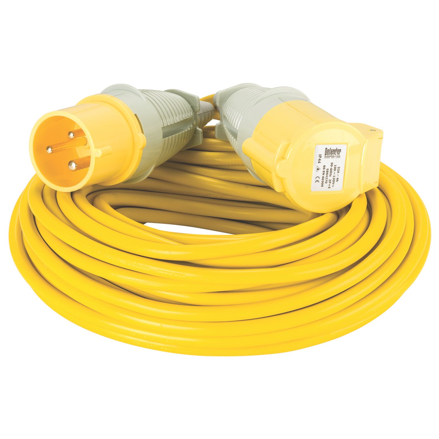 Defender Yellow 110V 20A Extension Lead 25m x 2.5mm² (443XX)