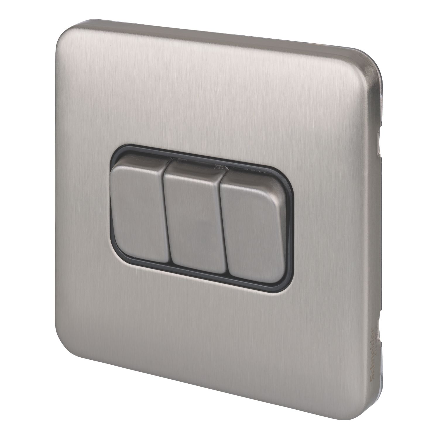 Schneider Electric Lisse Deco 10AX 3-Gang 2-Way Light Switch Brushed Stainless Steel with Black Inserts (444CC)