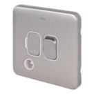 Schneider Electric Lisse Deco 13A Switched Fused Spur & Flex Outlet  Brushed Stainless Steel with White Inserts