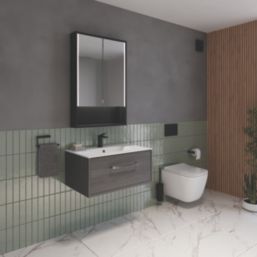 Sensio Sydney 1-Door Illuminated Mirror Cabinet & Shelf With 1248lm LED Light Silver Effect 900mm x 130mm x 600mm