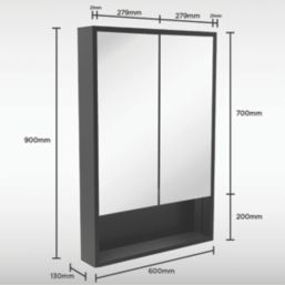 Sensio Sydney 1-Door Illuminated Mirror Cabinet & Shelf With 1248lm LED Light Silver Effect 900mm x 130mm x 600mm