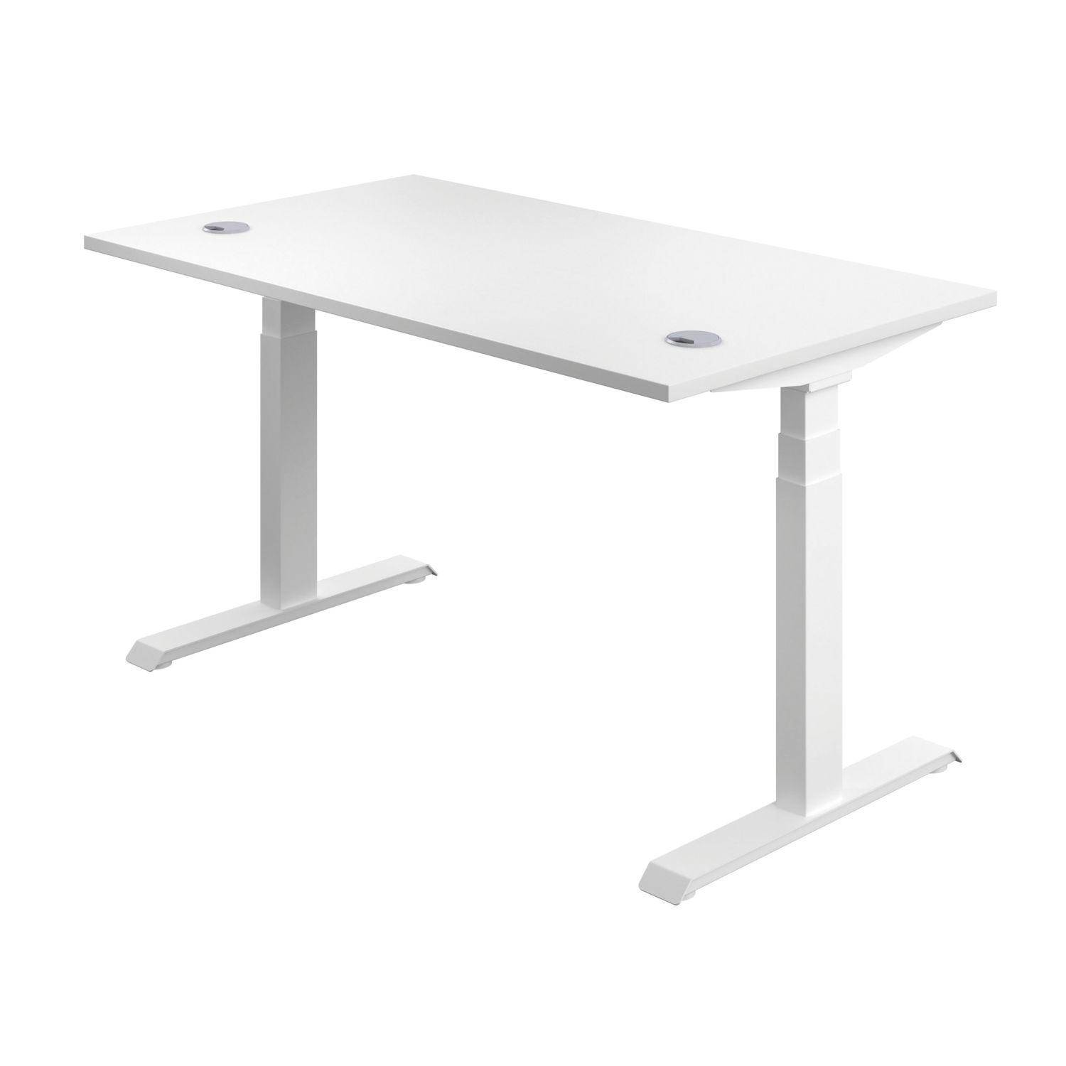 TC Group Economy Back To Back Powered Rectangular Sit Stand Desk White/White 1600mm x 0.62-1.28m (444TT)