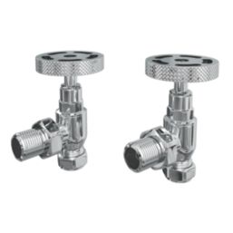 ETAL Rotor 15mm x 1/2" Chrome Angled Designer Manual Radiator Valve Head & Body  2 Pack