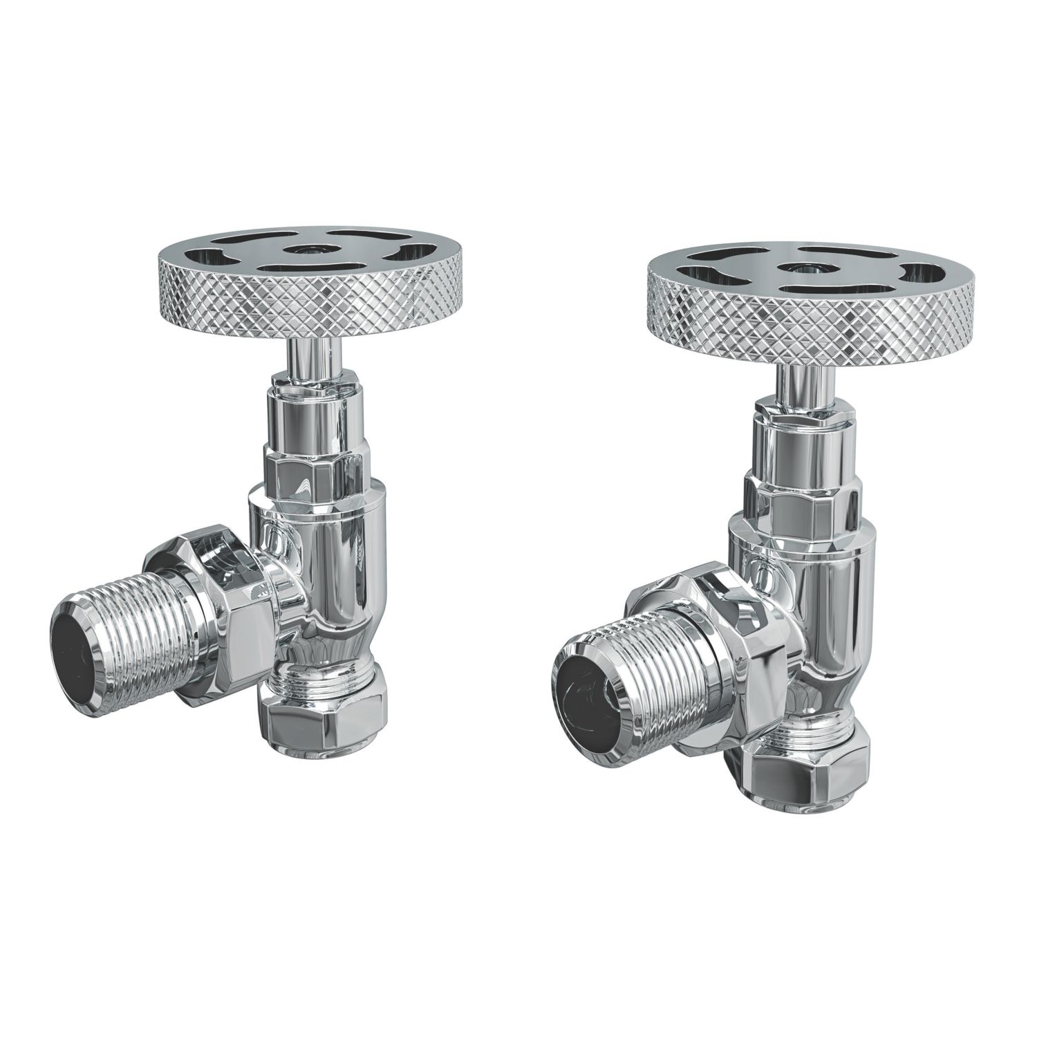 ETAL Rotor 15mm x 1/2" Chrome Angled Designer Manual Radiator Valve Head & Body 2 Pack (444YU)