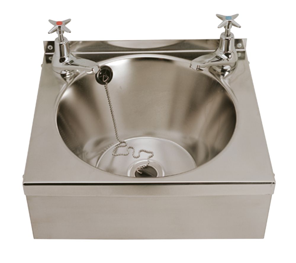 1 Bowl Stainless Steel Wall-Hung Washbasin 2 Taps 340mm x 345mm