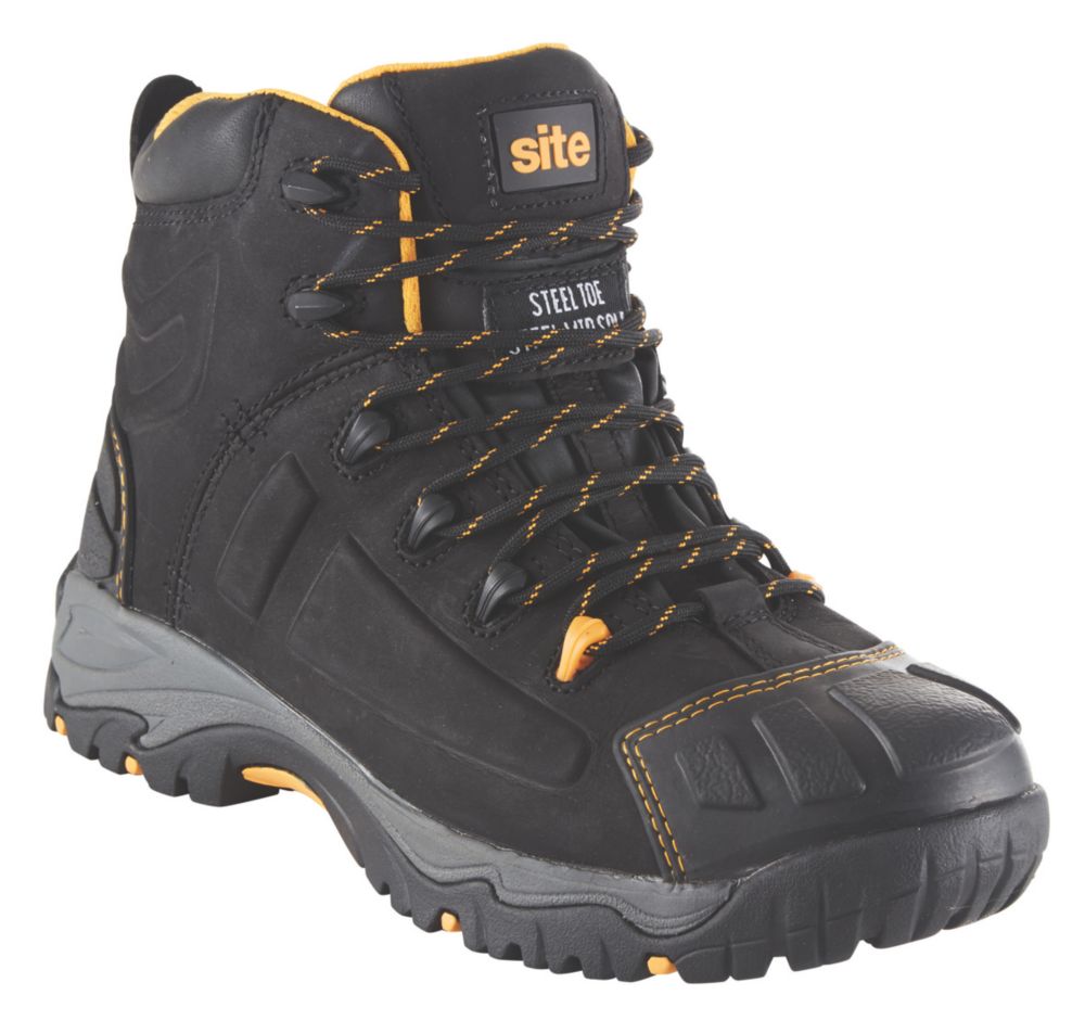 Site Fortress Size 7 Black Waterproof Steel Toe Cap Safety Boots Screwfix