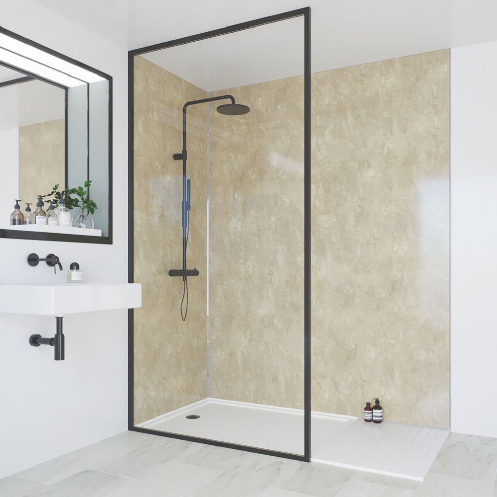 Multipanel Unlipped Bathroom Waterproof Wall Panel Gloss Travertine ...