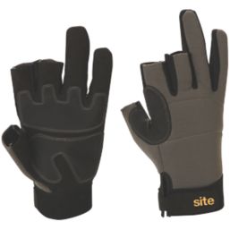Site 3-Finger Framer Performance Gloves Grey / Black Large - Screwfix