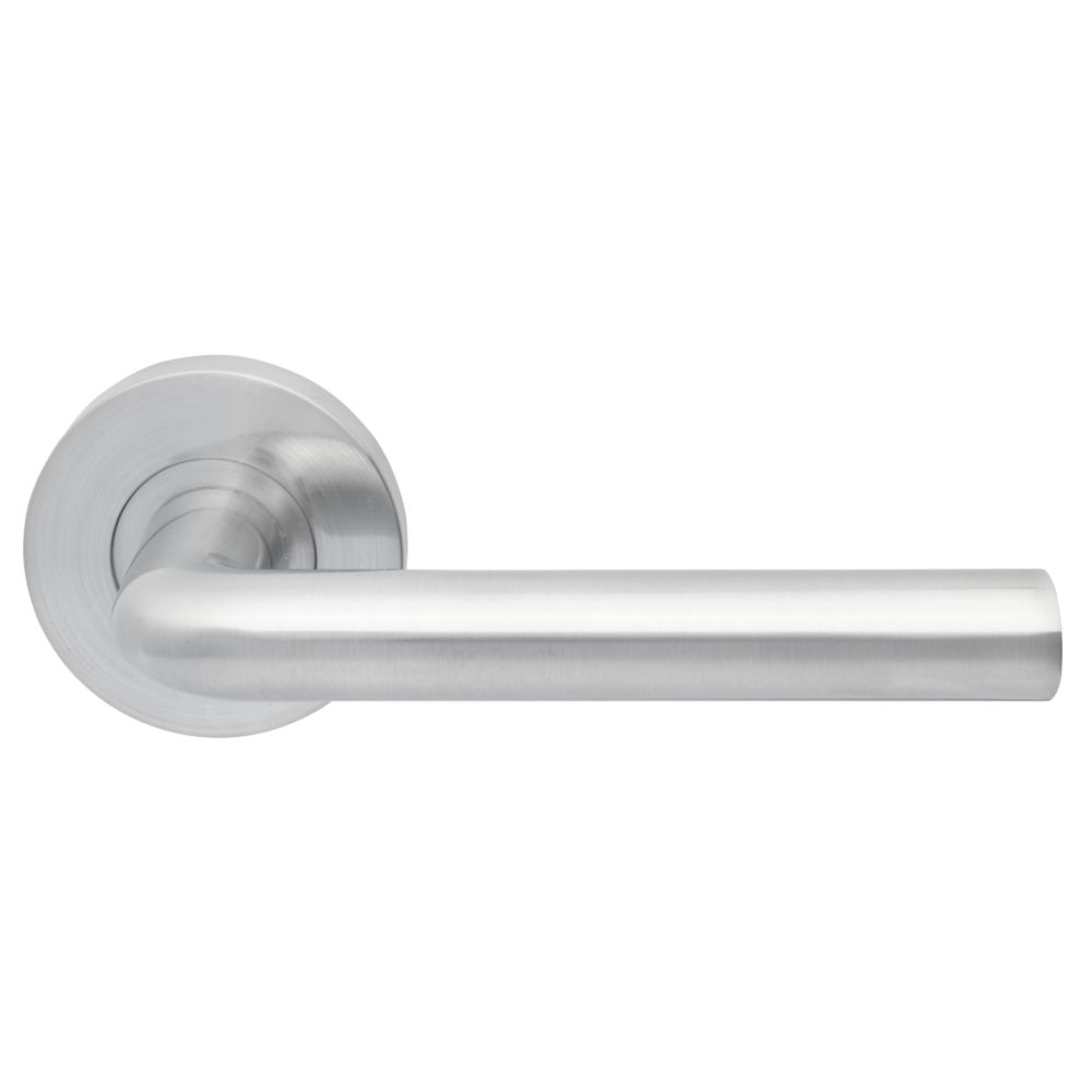 Jigtech Riva Lever on Rose Door Handles Pair Satin Chrome Screwfix