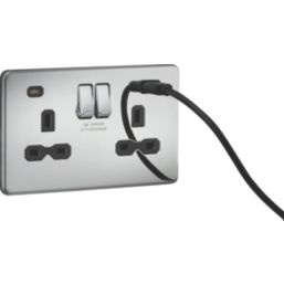 Knightsbridge  13A 2-Gang SP Switched Socket + 4.0A 20W 2-Outlet Type A & C USB Charger Polished Chrome with Black Inserts