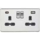 Knightsbridge  13A 2-Gang SP Switched Socket + 4.0A 20W 2-Outlet Type A & C USB Charger Polished Chrome with Black Inserts