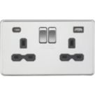 Knightsbridge  13A 2-Gang SP Switched Socket + 4.0A 20W 2-Outlet Type A & C USB Charger Polished Chrome with Black Inserts