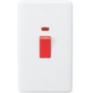 Knightsbridge Curved Edge 45A 2-Gang DP Cooker Switch White with Neon