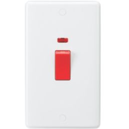 Knightsbridge Curved Edge 45A 2-Gang DP Cooker Switch White with Neon