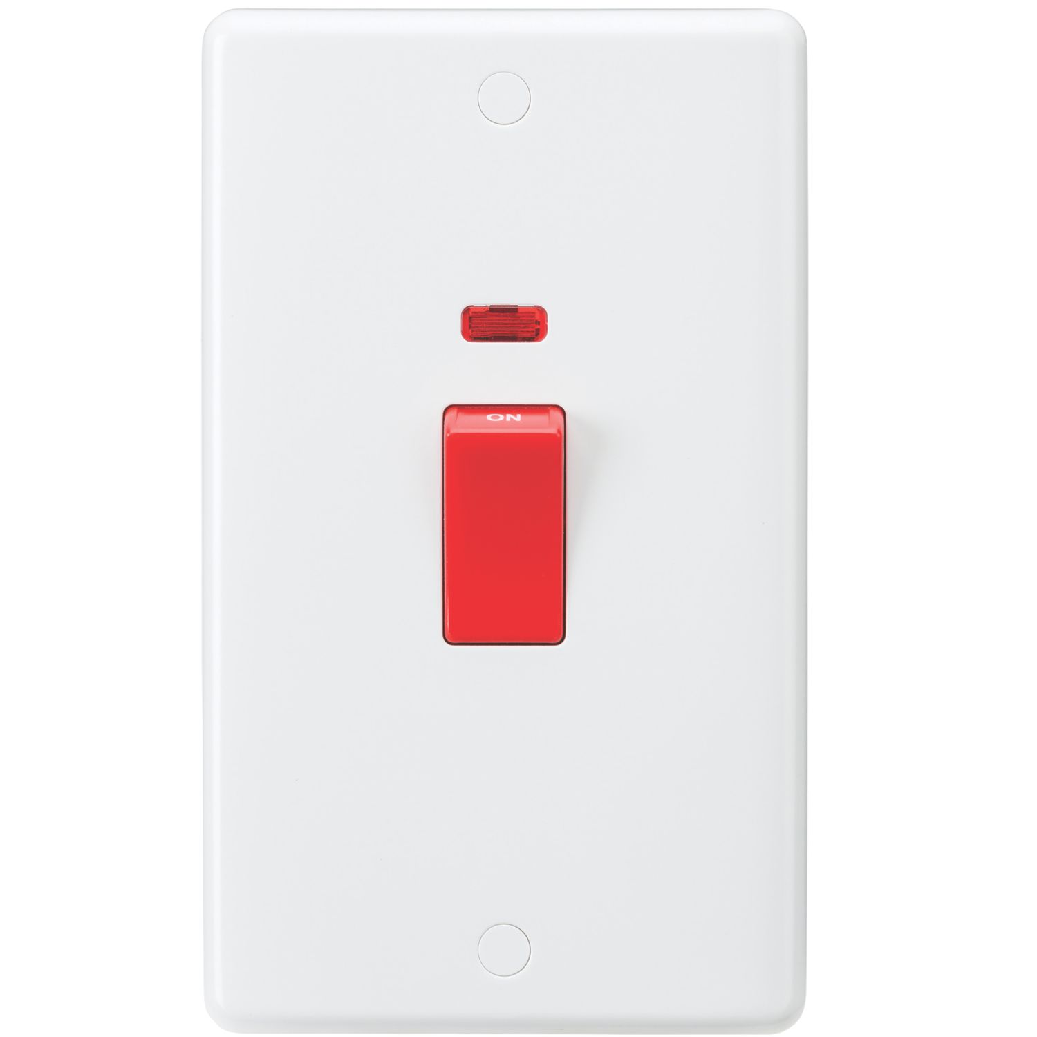 Knightsbridge Curved Edge 45A 2-Gang DP Cooker Switch White with Neon (445YA)