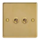 Varilight  10A 2-Gang 2-Way Light Switch  Polished Brass with Colour-Matched Inserts