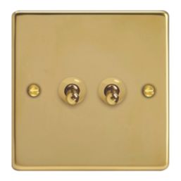 Varilight  10A 2-Gang 2-Way Light Switch  Polished Brass with Colour-Matched Inserts