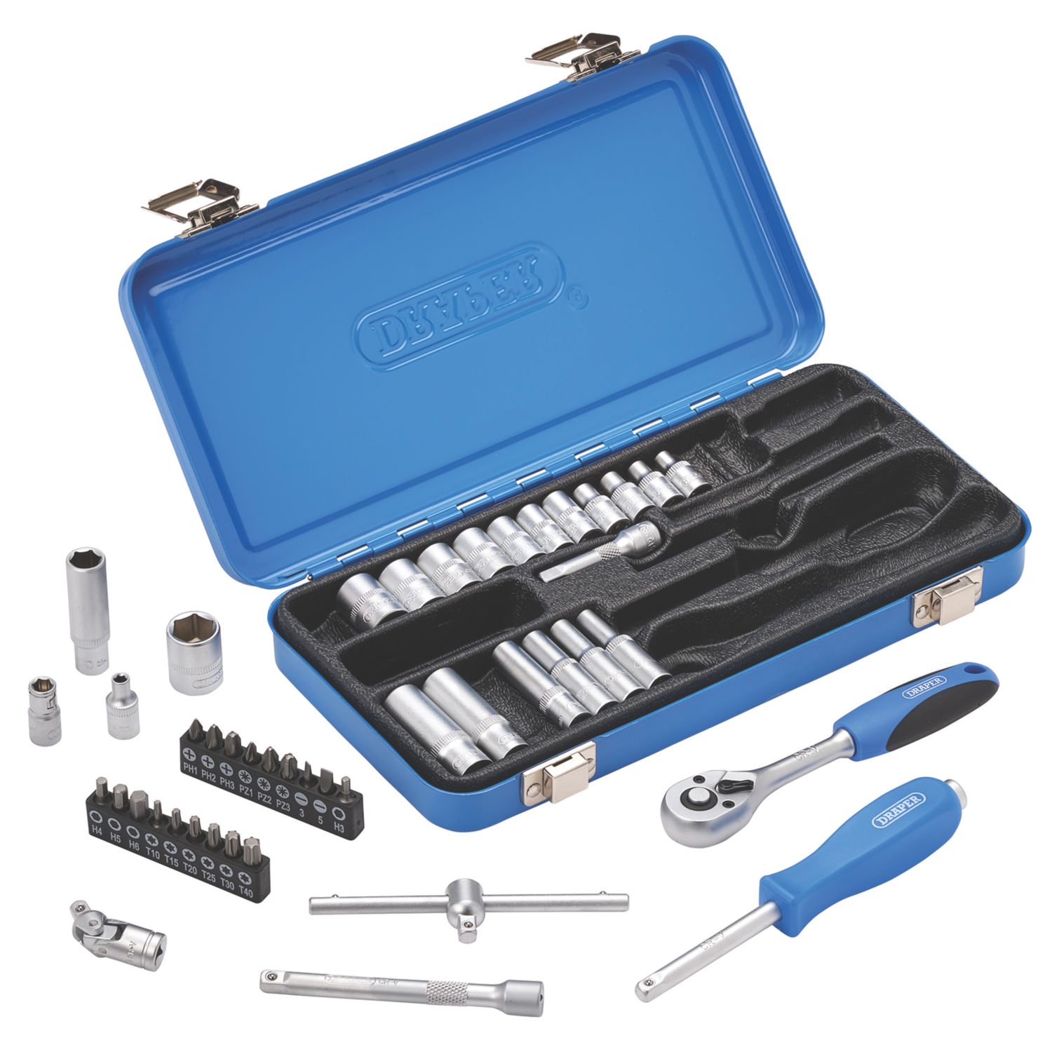 Draper Mixed Drive Metric Socket Set in Metal Case 45 Pieces (446CN)
