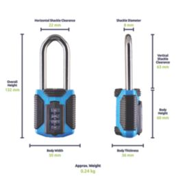 Squire CP50 2.5 ATLS Weatherproof Long Shackle Combination  Padlock Blue 50mm