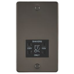 Knightsbridge  2-Gang Dual Voltage Shaver Socket 115 V / 230V Gunmetal with Black Inserts