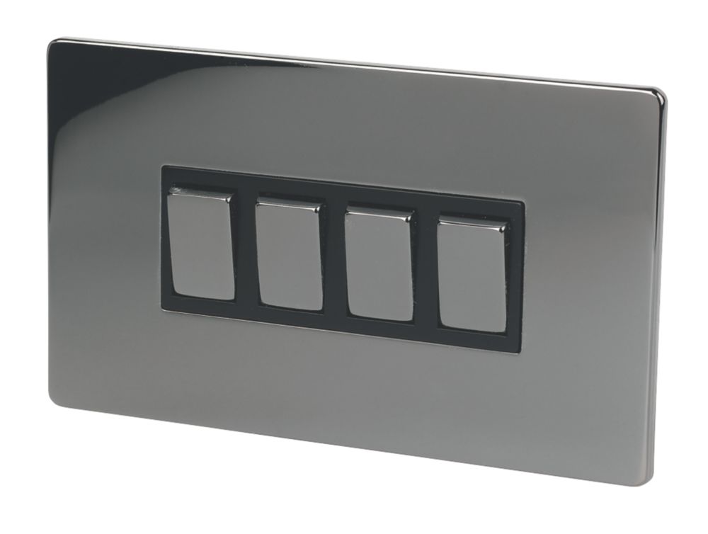 LAP 10AX 4Gang 2Way Light Switch Black Nickel with Black Inserts