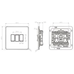 Knightsbridge Screwless 10AX 3-Gang 2-Way Light Switch  Antique Brass
