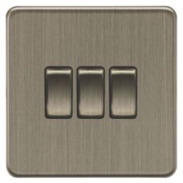 Knightsbridge Screwless 10AX 3-Gang 2-Way Light Switch  Antique Brass