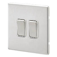 MK Aspect 20AX 2-Gang 2-Way Switch   Brushed Stainless Steel with White Inserts