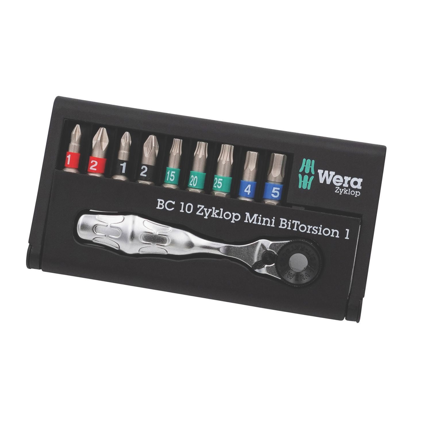 Wera Bit-Check 10 Zyklop Mini BiTorsion 1 1/4" Drive Ratchet & Accessory Set 10 Pcs (447FW)