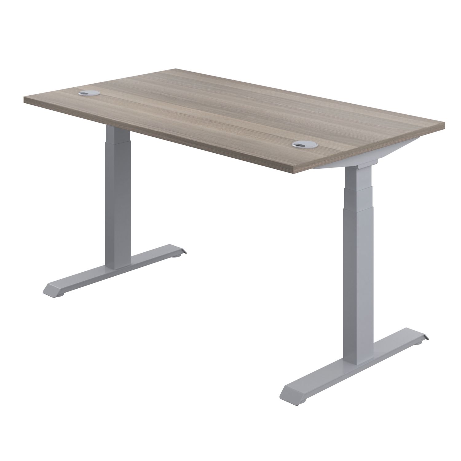 TC Group Economy Back To Back Powered Rectangular Sit Stand Desk Grey Oak/Silver 1400mm x 0.62-1.28m (447TT)