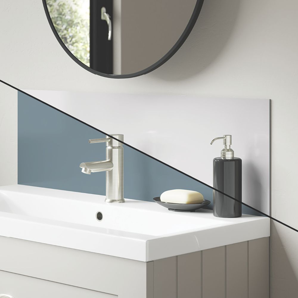 Splashwall Vanity Splashback Gloss Glacier White / Neptune Blue 800mm x 250mm x 4mm