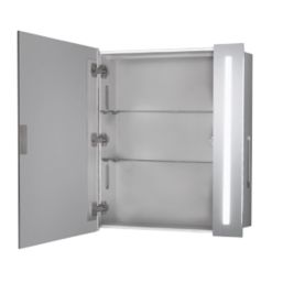 Sensio Finlay Plus 1-Door Bathroom Mirror Cabinet With 471lm LED Light Silver Effect 600mm x 105mm x 650mm