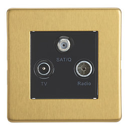 Contactum Lyric 1-Gang Coaxial TV / FM & Satellite Socket Brushed Brass with Black Inserts