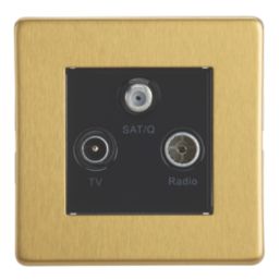 Contactum Lyric 1-Gang Coaxial TV / FM & Satellite Socket Brushed Brass with Black Inserts